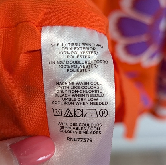 Ann Taylor Dress Sleeveless Elastic Waist Orange Purple Floral Lined Belt, 10P - Picture 6 of 7